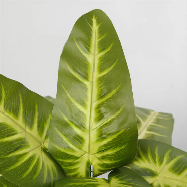 Potted Faux Syngonium Plant 42 cm - 9 - Green leaf with intricate vein patterns, glossy surface, vibrant green color
