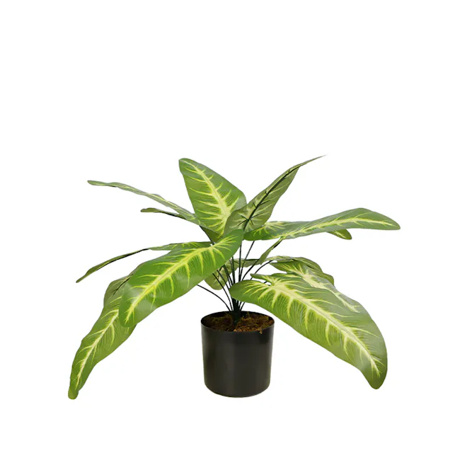 Potted Faux Syngonium Plant 42 cm - 1 - Green, variegated, large-leafed, glossy, broad-leafed, palm-like, variegated