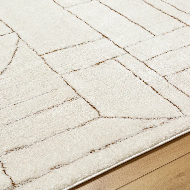 Adler Low Pile Geometric Rug - Walnut (3 Sizes) - 4 - Cream-colored, intricately patterned, geometric design, soft