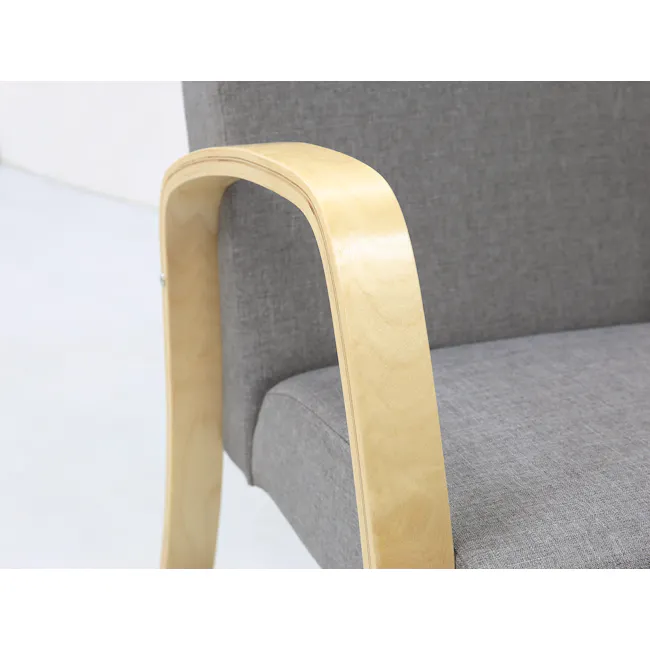 Mizuki 2 Seater Sofa - Grey - 6 - Light wood armrest, curved design, natural wood grain, soft texture, minimalist style