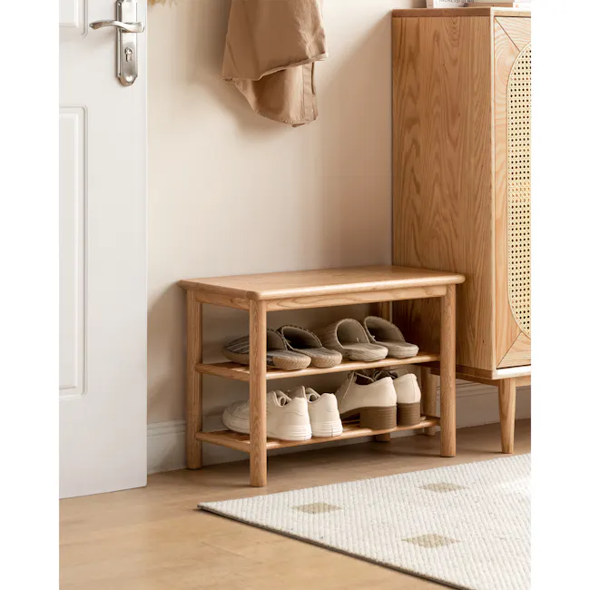 Azumi Shoe Rack Bench 0.6m - Oak - 7 - Wooden shoe rack, beige shoes, light wooden shelf, minimalist design, wooden cabinet