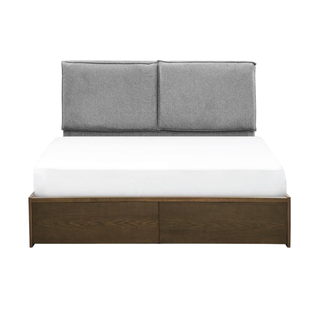 Cassius 2 Drawer Queen Bed in Walnut, Shark Grey with 2 Kyoto Top Drawer Bedside Tables in Walnut - 1