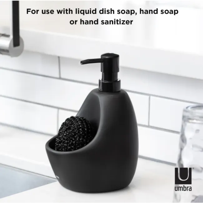 Joey Pump/Scrubby Combo - Charcoal - 6 - black soap dispenser, liquid dish soap holder, hand soap holder, black bathroom