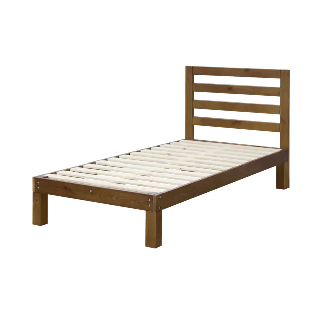 Katana Super Single Wooden Headboard Bed - Walnut - 3 - Wooden bed frame, wooden slats, wooden slats on bed, wooden bed
