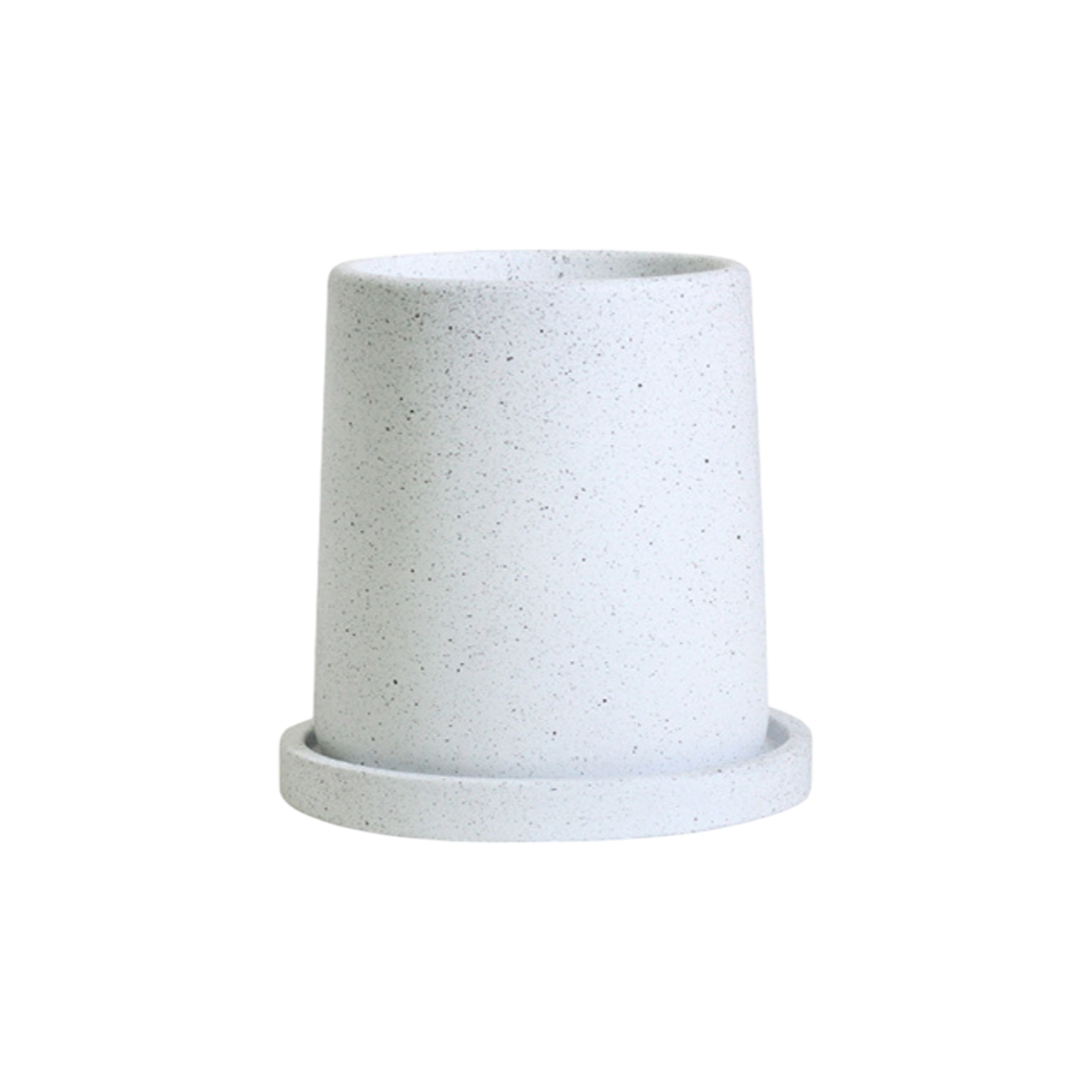 Oliver White Speckled Cylinder Pot with Saucer - Small