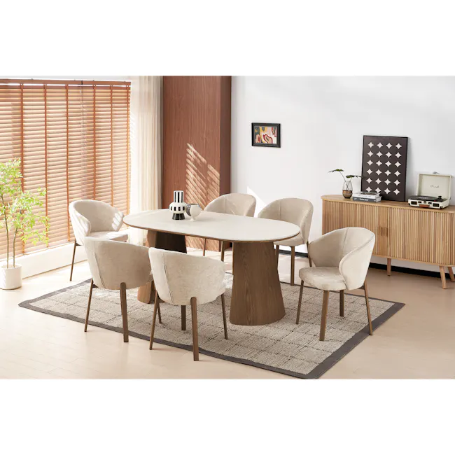 (As-is) Apollo Dining Armchair - Beige, Walnut - 18