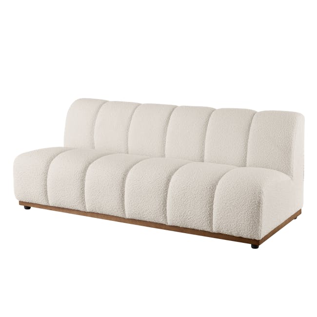 Cosmo 3 Seater Sofa - Walnut, White Boucle (Eco Clean Fabric) - 3 - Cream tufted sofa with plush, white, soft fabric, modern