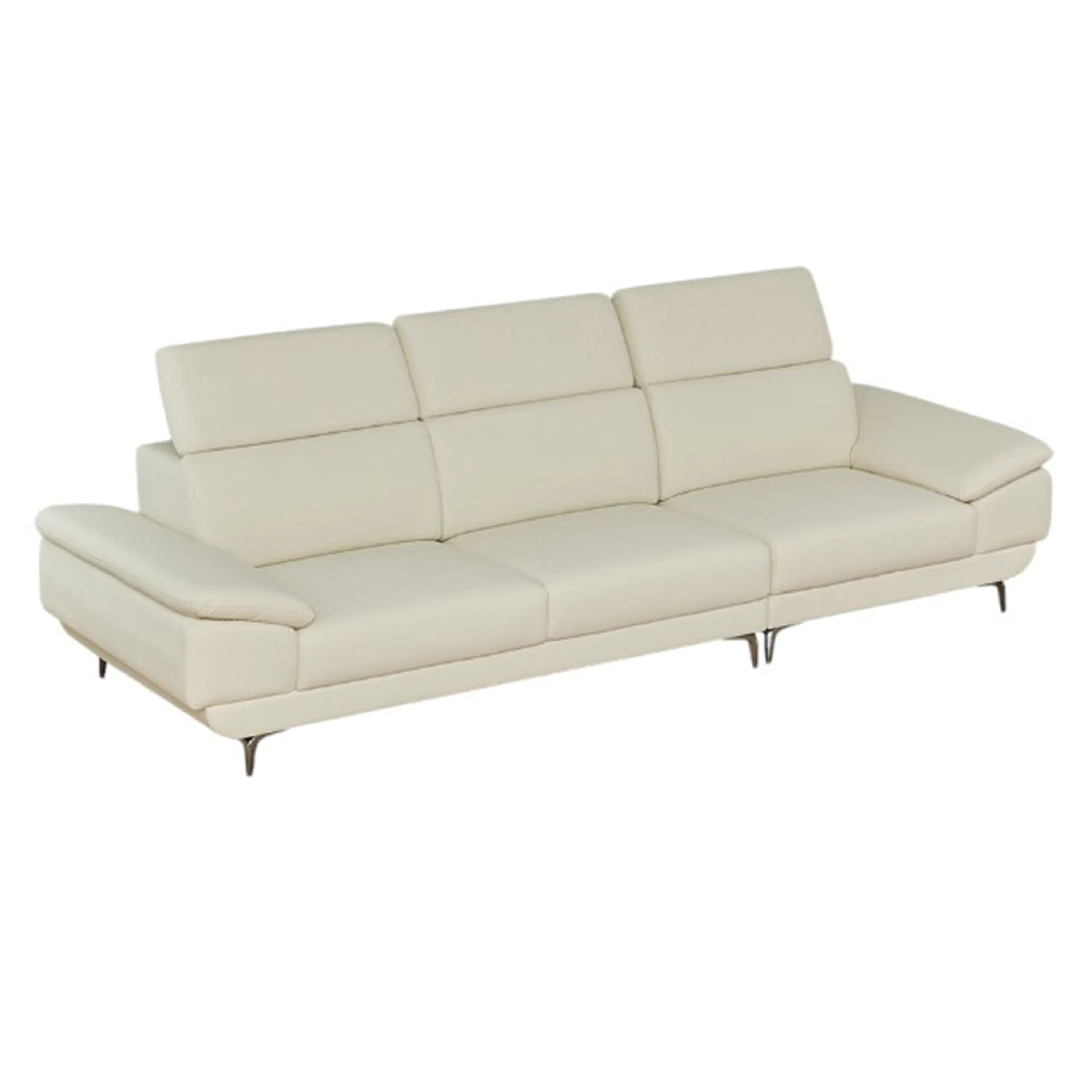 Montreal 4 Seater Sofa with Adjustable Headrest - Ivory (Faux Leather) - 14 - Cream-colored, modern, L-shaped, comfortable