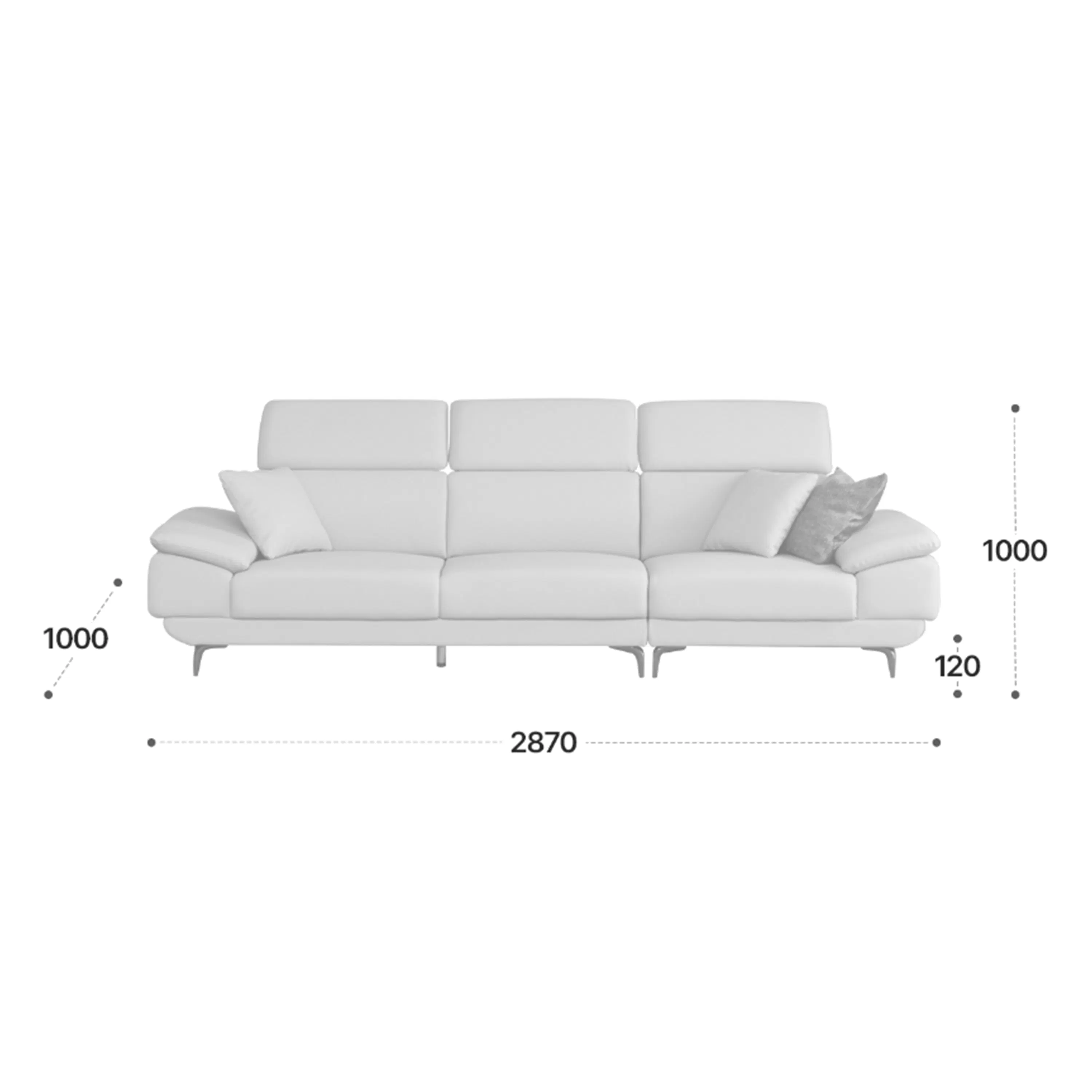 Montreal 4 Seater Sofa with Adjustable Headrest - Ivory (Faux Leather) - 10 - White modern sofa, minimalist design, sleek