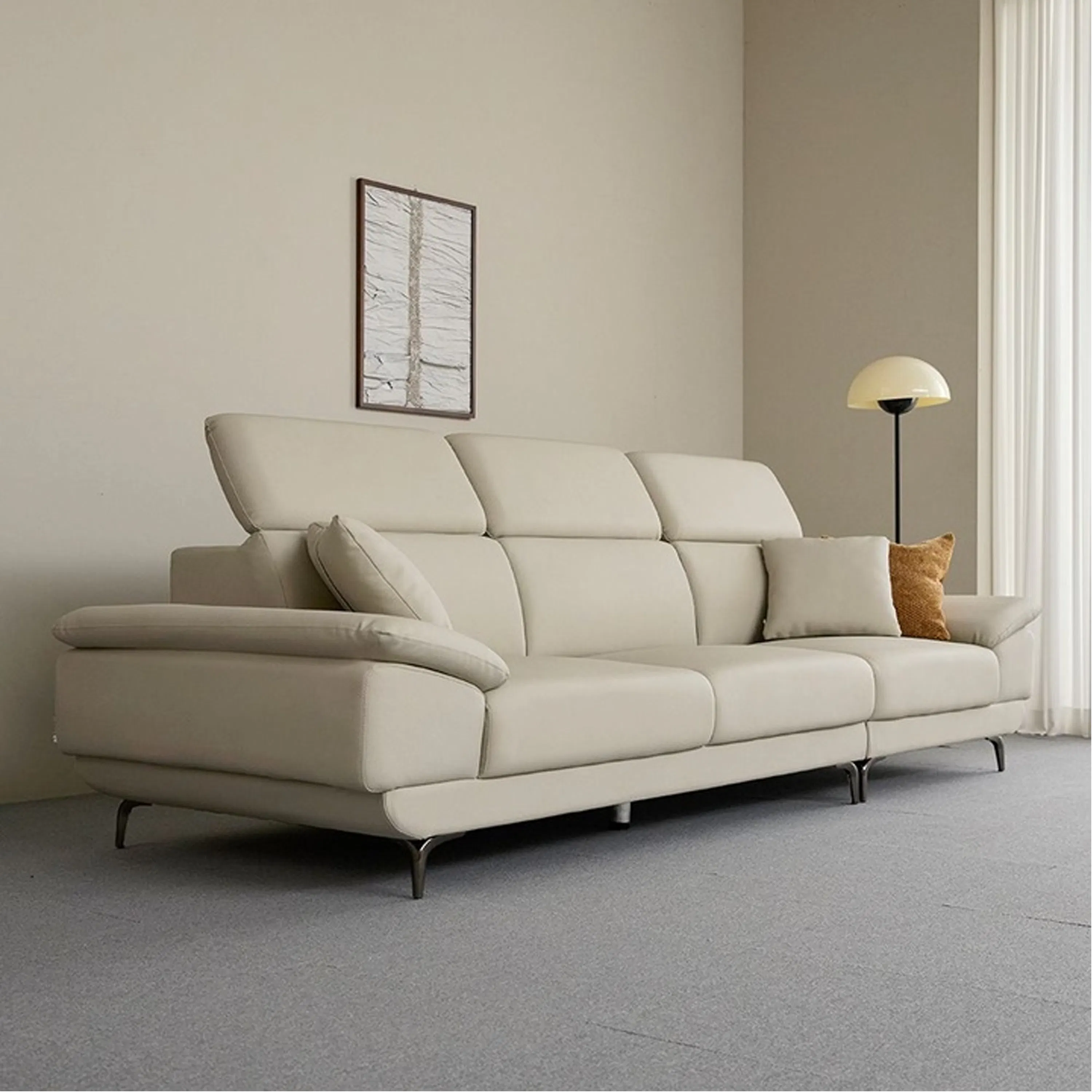 Montreal 4 Seater Sofa with Adjustable Headrest - Ivory (Faux Leather) - 11 - Lush, modern, beige sofa, minimalist design