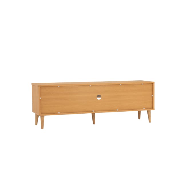 Dayne Rattan TV Console 1.5m - 5 - Wooden side table, light wood finish, four legs, drawer with handle, small circular hole
