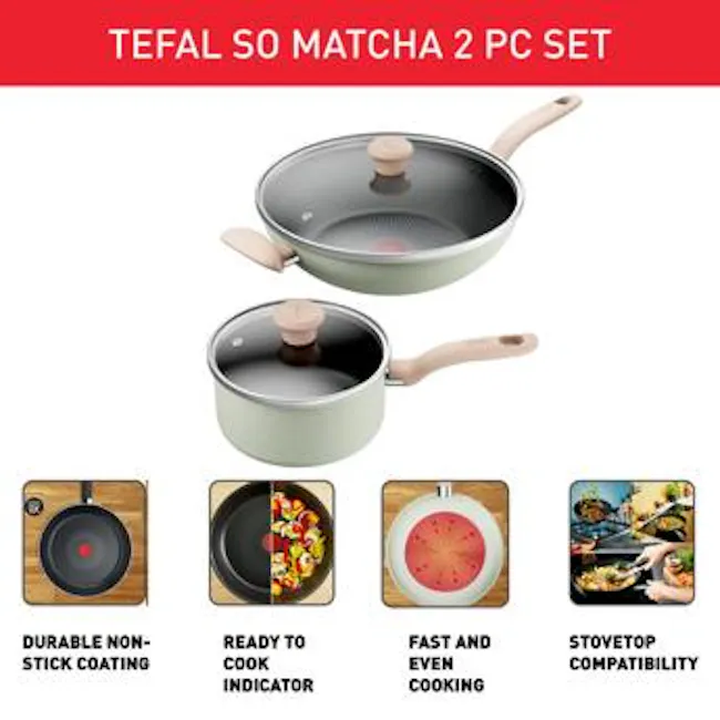 Tefal So Matcha 4-piece Set (Wok Pan 30+lid + Saucepan 18+lid) (G179S4) - 3