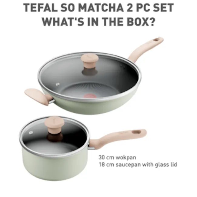 Tefal So Matcha 4-piece Set (Wok Pan 30+lid + Saucepan 18+lid) (G179S4) - 7