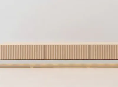 (As-is) Heidi TV Console 1.8m - Oak with LED Pedestal - White - 1