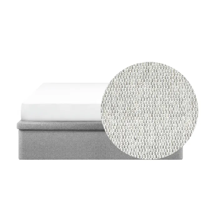 ESSENTIALS Queen Storage Bed - Dew (Eco Clean Fabric) - 1 - White and gray bedding set, textured fabric, modern design