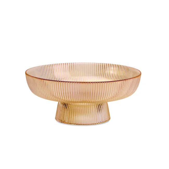 Reagan Glass Display Bowl - Amber - Large - 1 - Golden bowl with ribbed texture, elegant design, warm color, smooth surface