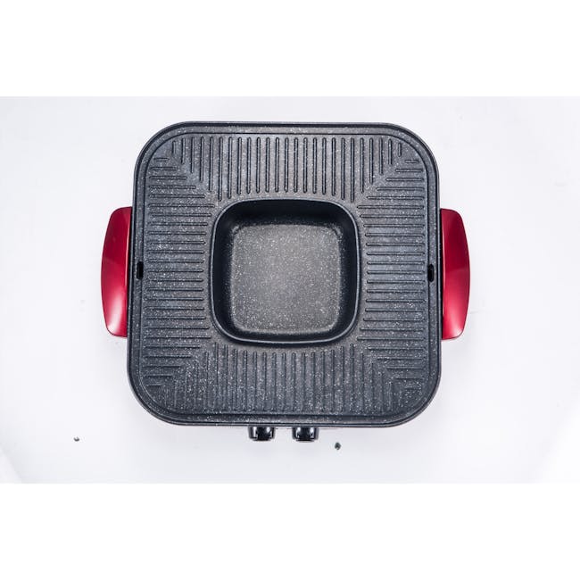 Morries Multi-Functional Pan with Hot Pot - 3 - Black, textured, square, ridged, plastic, protective, lid, red, handle