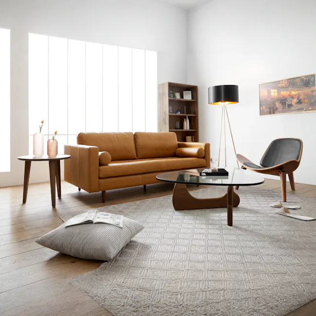 Nolan 3 Seater Sofa - Saddle Tan (Premium Aniline Leather) - 3 - Modern living room, cozy seating, brown leather sofa