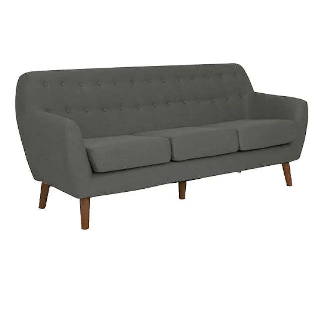 Emma 3 Seater Sofa - Raven - 2 - modern upholstered sofa, gray tufted design, wooden legs, contemporary living room