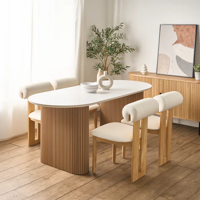 Teresa Dining Table 1.8m - Oak, White Marble (Sintered Stone) - 2