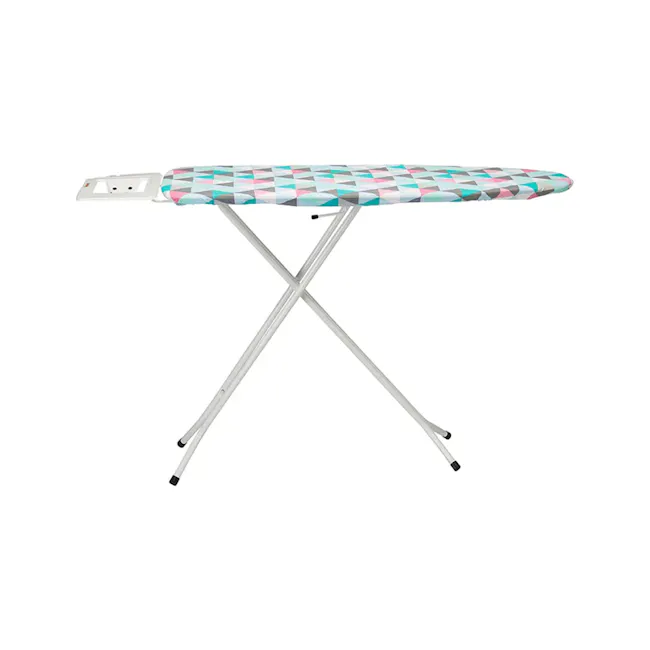 Metaltex Kuma Ironing Board - 2 - Ironing board with geometric pattern, foldable design, white metal frame, telescoping