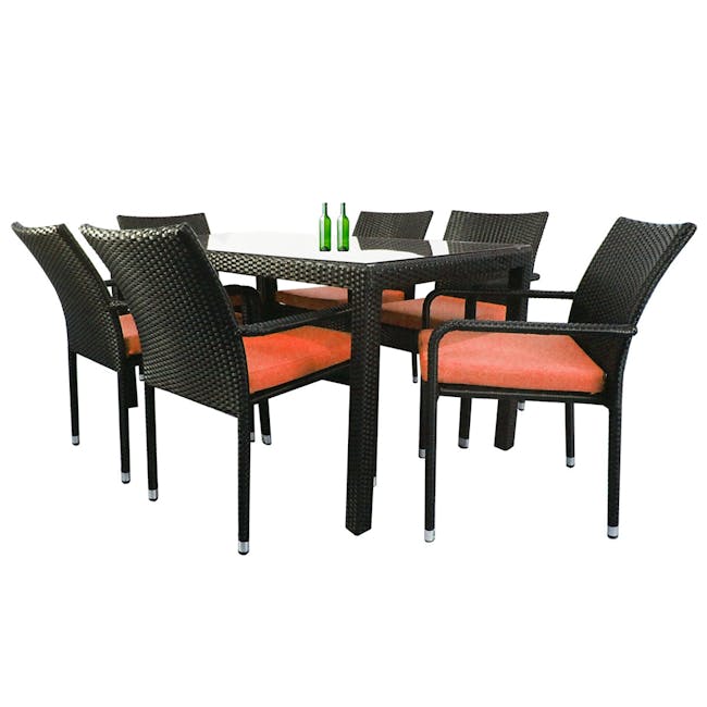 Boulevard Outdoor Dining Set with 6 Chair - Orange Cushion - 0