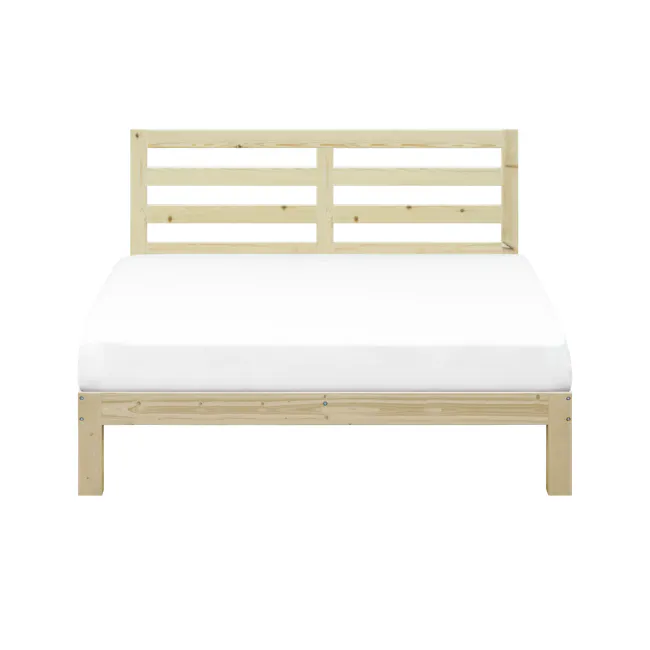 Katana Queen Wooden Headboard Bed - 1 - Wooden bunk bed, minimalist design, light wood finish, simple structure, single