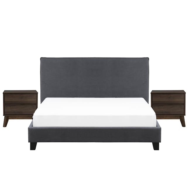 Arthur King Divan Bed in Urban Grey with 2 Herschel Bedside Table in Walnut - 1 - modern bed frame, gray upholstered