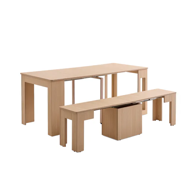 Flexi-Table Extendable Dining Table with Extendable Bench 0.4m-1.8m - Natural - 1