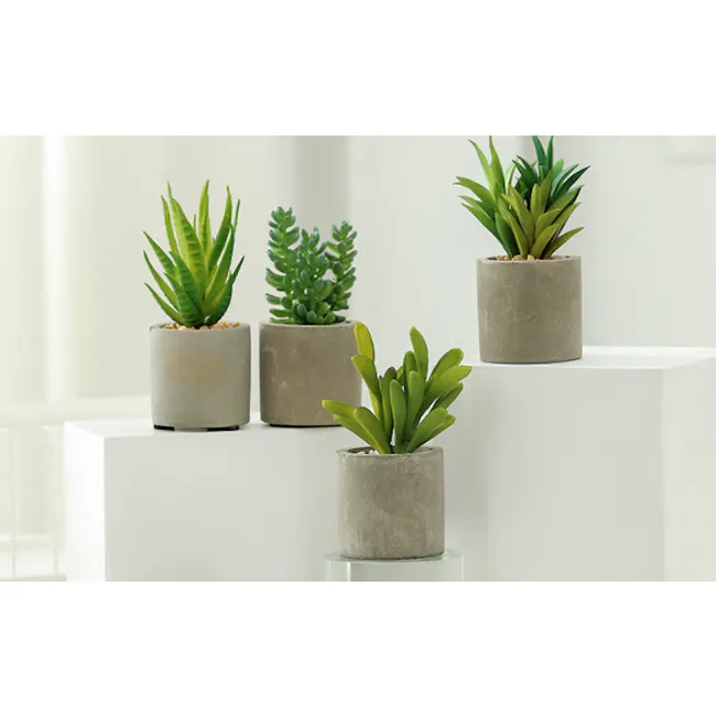 Faux Sedum in Concrete Planter - 2 - Modern minimalist decor, contemporary green plants, clean and simple design, abstract