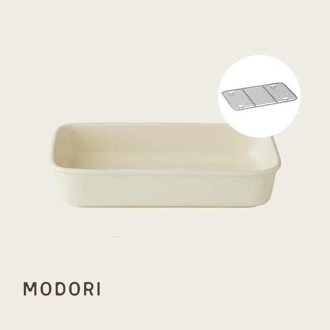 Sodam Nonstick Cook Tray - Cream White (2 Sizes) - 9 - Modori, minimalist design, rectangular shape, ceramic material, white