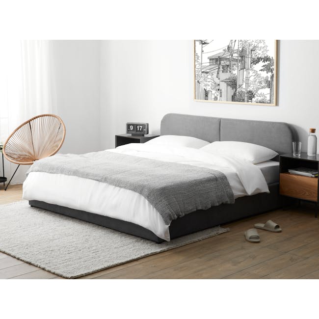 Nolan King Storage Bed in Hailstorm with 2 Hendrix Bedside Tables - 1