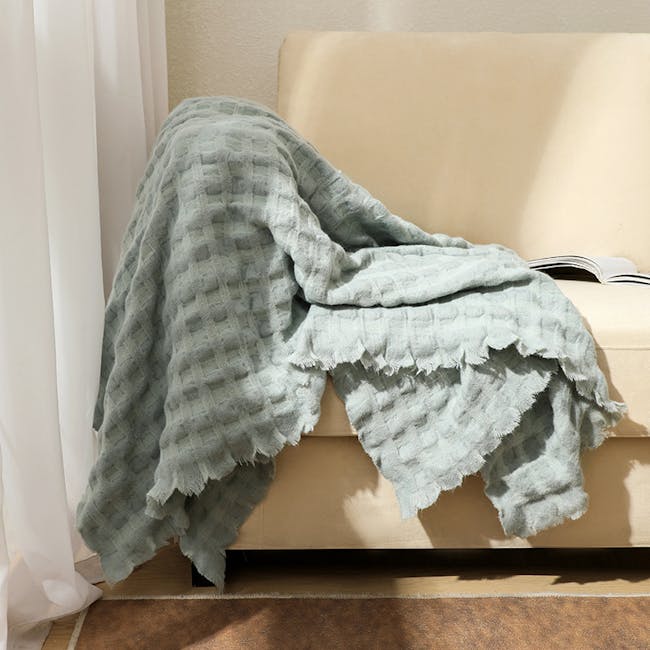 Lia Waffle Knitted Throw - Pale Turquoise - 1
