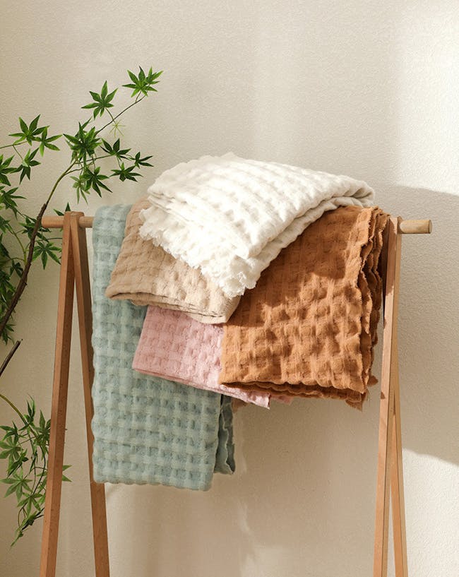 Lia Waffle Knitted Throw - Pale Turquoise - 2