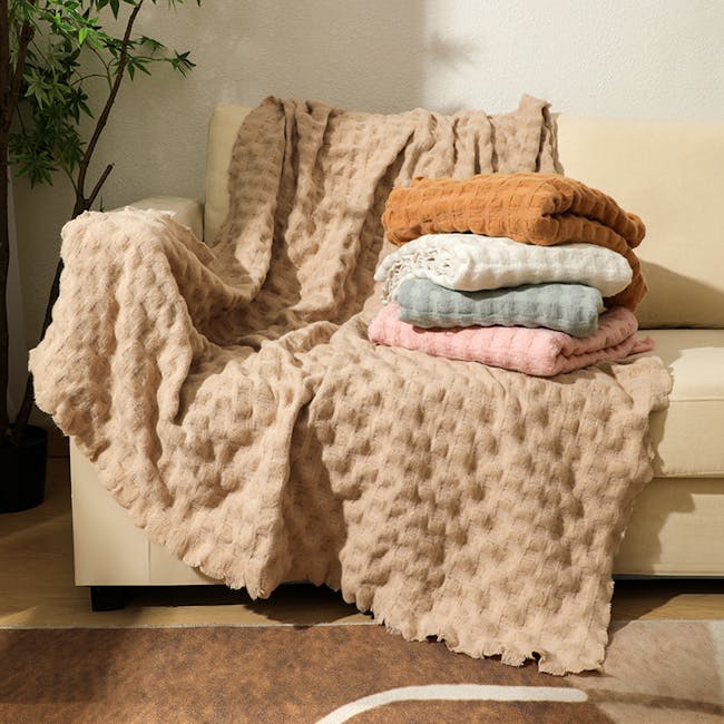 Lia Waffle Knitted Throw - Pale Turquoise - 3