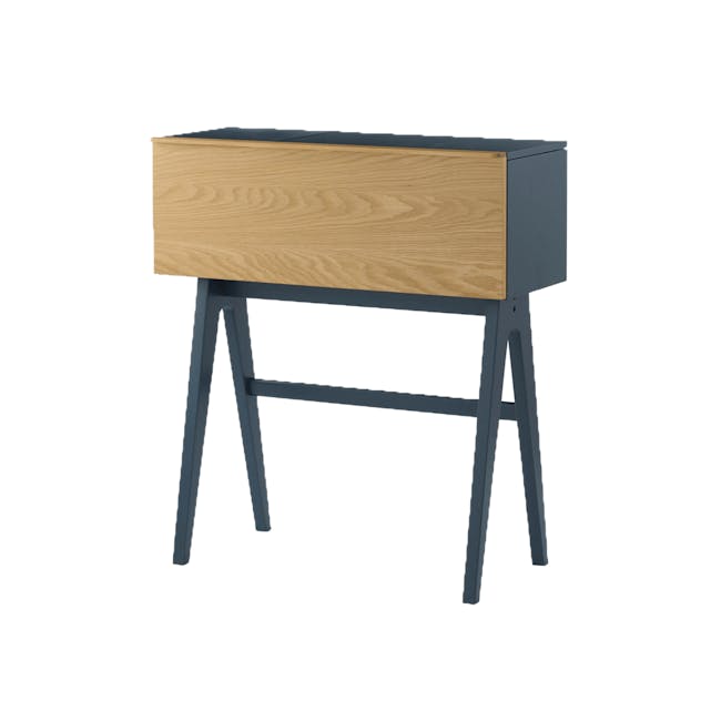 Valen Study Table 0.9m - Space Blue - 1 - Wooden desk with dark legs, minimalist design, modern aesthetic, sleek finish