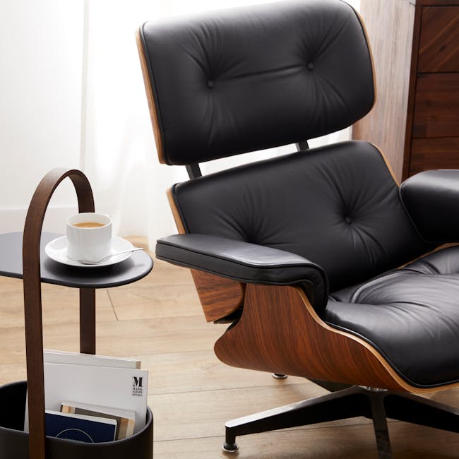 Abner Lounge Chair and Ottoman - Black (Genuine Cowhide) - 2
