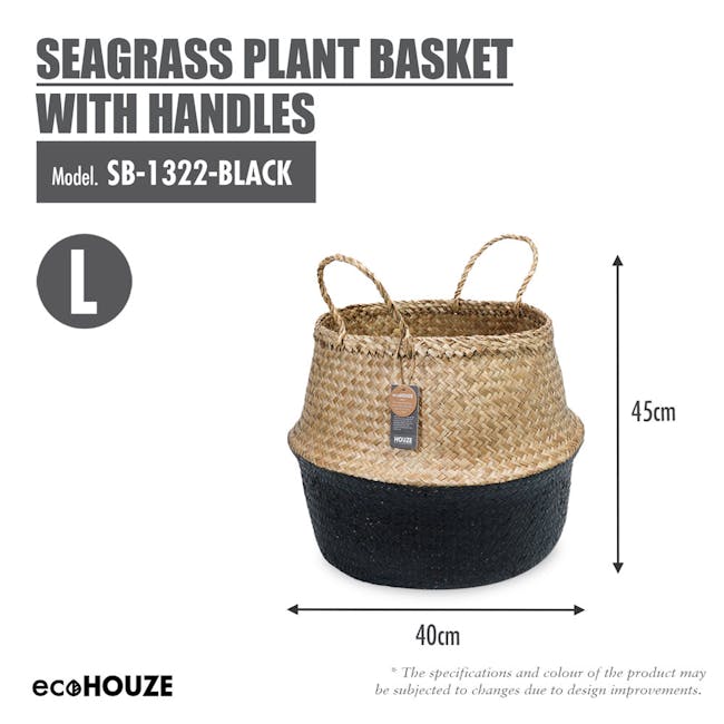 ecoHOUZE Seagrass Plant Basket With Handles - Black (2 Sizes) - 2