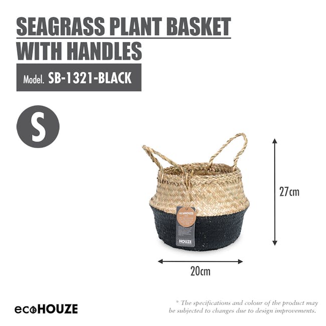ecoHOUZE Seagrass Plant Basket With Handles - Black (2 Sizes) - 3
