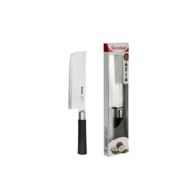 Metaltex Chefs Knife Usuba with Stainless Steel Blade - 2 - Sleek, modern kitchen knife with black handle and sharp blade