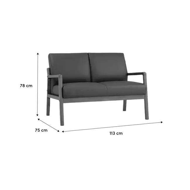 Mendo 2 Seater Sofa - Espresso (Faux Leather) - 5 - Modern gray sofa, 78 cm height, 75 cm seat width, 113 cm backrest, sleek