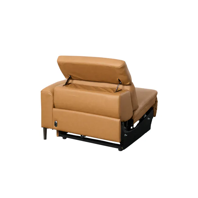 Clyde Right Arm Power Recliner Unit - Oslo Tan (Top Grain Leather) - 7 - Leather sofa with black metal frame, brown leather