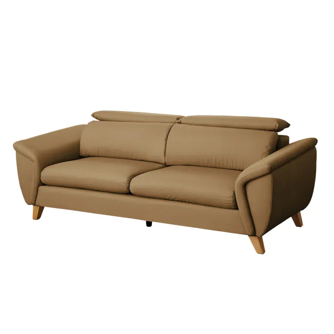 Jordyn 3 Seater Sofa with Adjustable Headrest - Tan (Pet Friendly) - 4 - Modern leather sofa, brown upholstery, sleek
