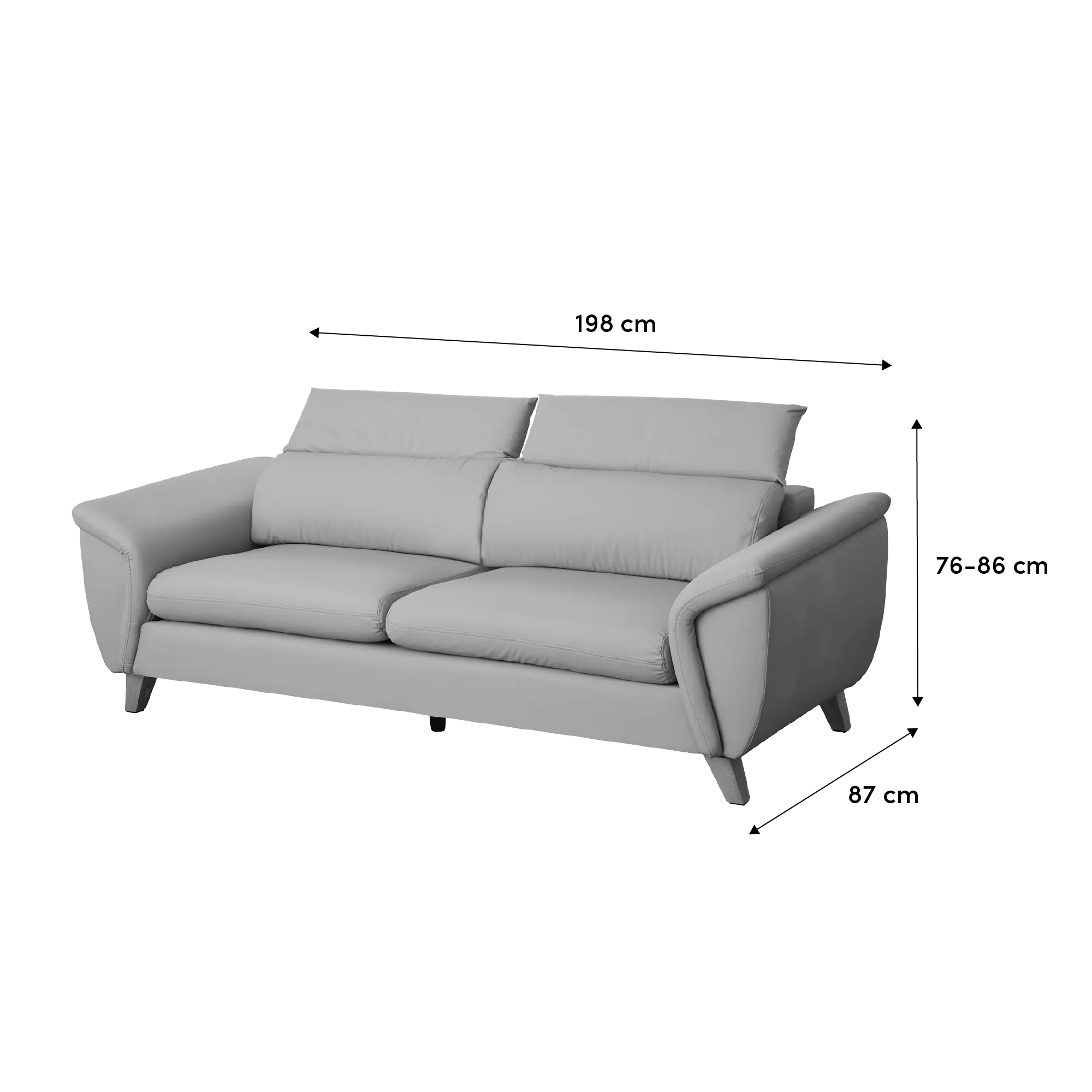 Jordyn 3 Seater Sofa with Adjustable Headrest - Tan (Pet Friendly) - 13 - Modern gray sofa, 198 cm in height, 76-86 cm in