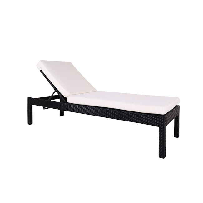 Wikiki Sunbed - White Cushion - 1 - Sunbed with white cushions, black wicker frame, minimalist design, outdoor furniture