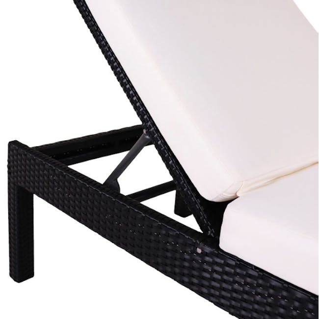 Wikiki Sunbed - White Cushion - 3 - Sun lounger with white cushion, black wicker frame, modern design, outdoor furniture