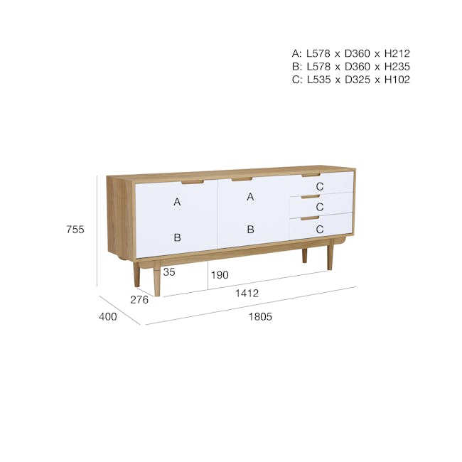 Larisa Sideboard 1.8m - Oak, White - 11