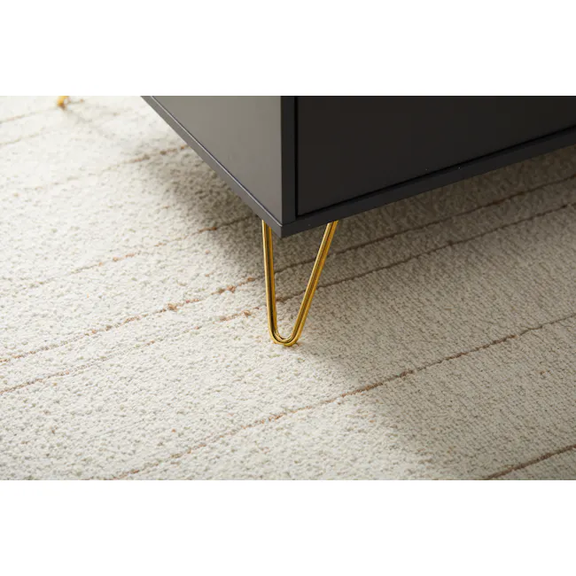 Volos Coffee Table - 10 - modern furniture, black side table, gold legs, textured carpet, beige rug, intricate pattern, soft