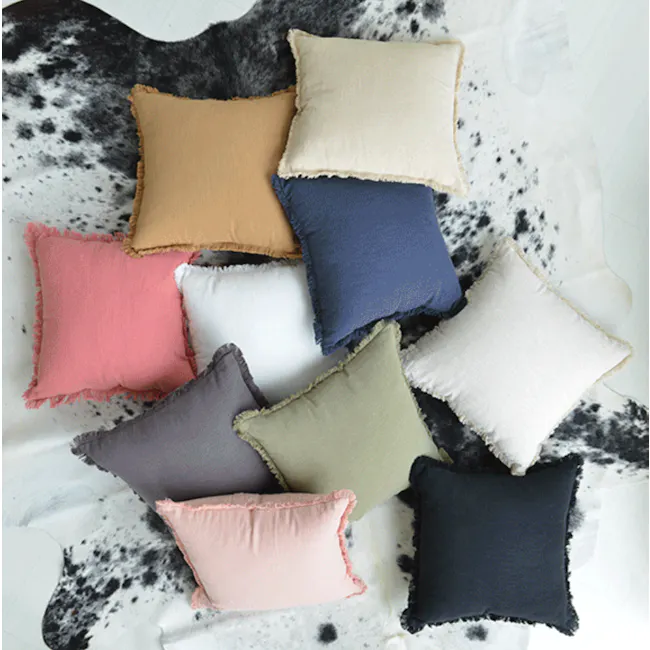 Scylla Fringe Cushion Cover - White - 6 - Colorful pillows, black and white patterned background, various pillow colors