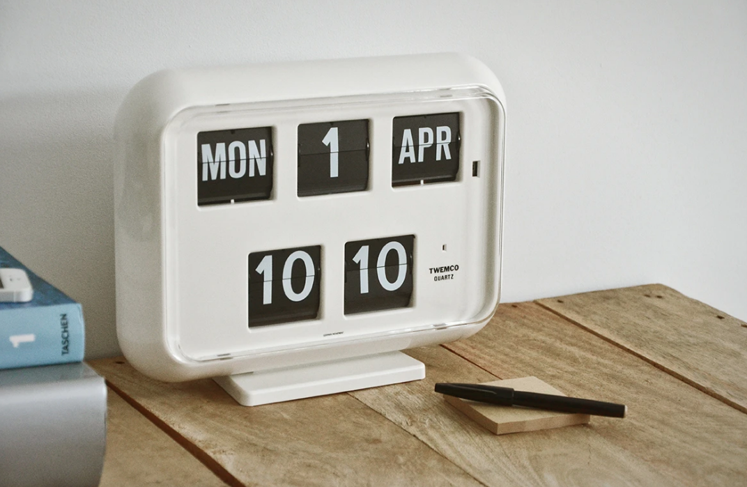 TWEMCO Big Calendar Flip Wall Clock White, TWEMCO Retro Clocks HipVan